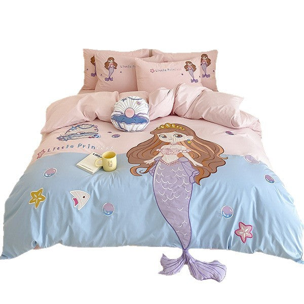 Children's Cartoon Bear Cotton Duvet Cover Bedding Set with Plush Pillow Shams