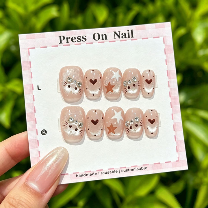 Elegant Reusable Press-On Nail Art Set with Floral Accents