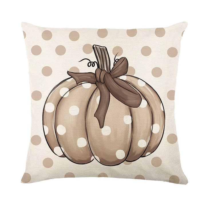 Square Cotton-Linen Polka Dot Pumpkin Fall Decorative Throw Pillow Cover