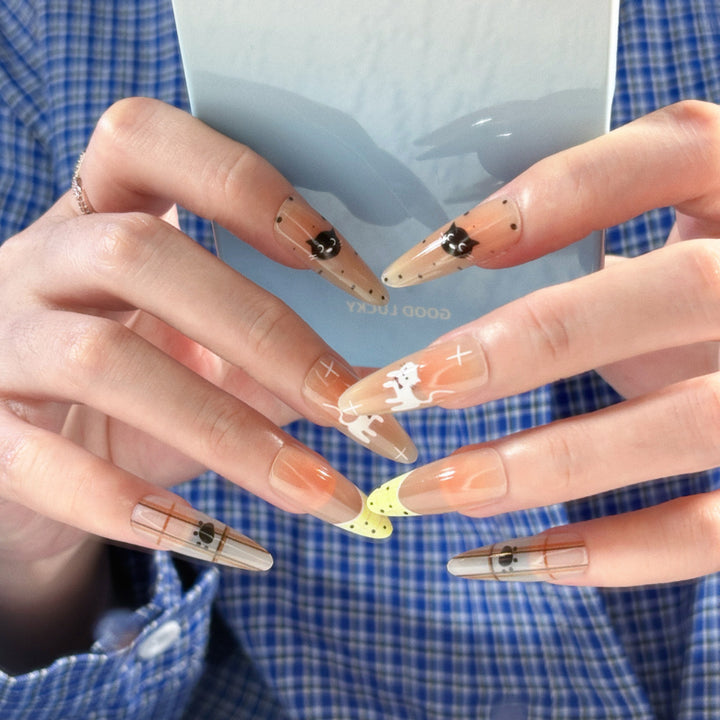 Artistic Cat-Themed Press-On Nails Stornfield