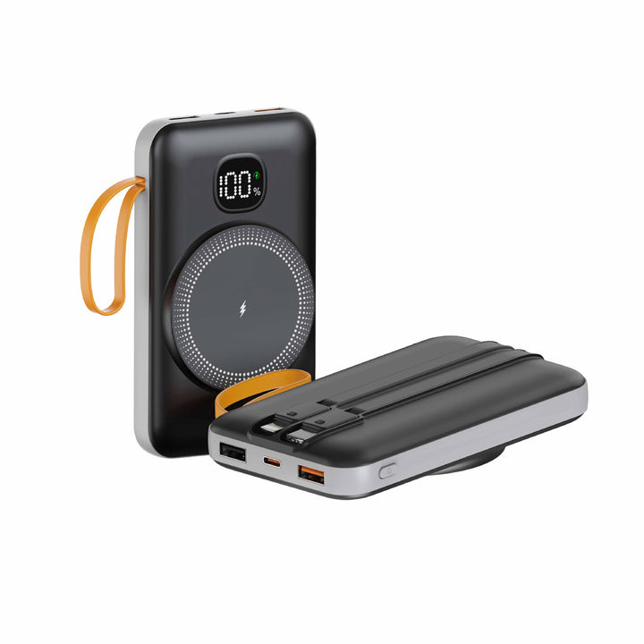 Portable power bank with integrated inductive fast charging function and LED charging status indicator Stornfield