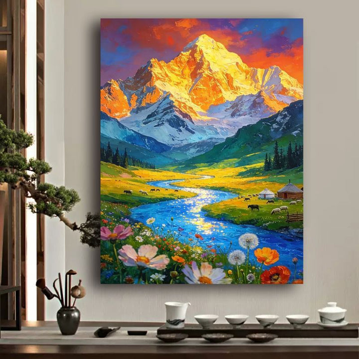 Vibrant Mountain Landscape Canvas Art Stornfield