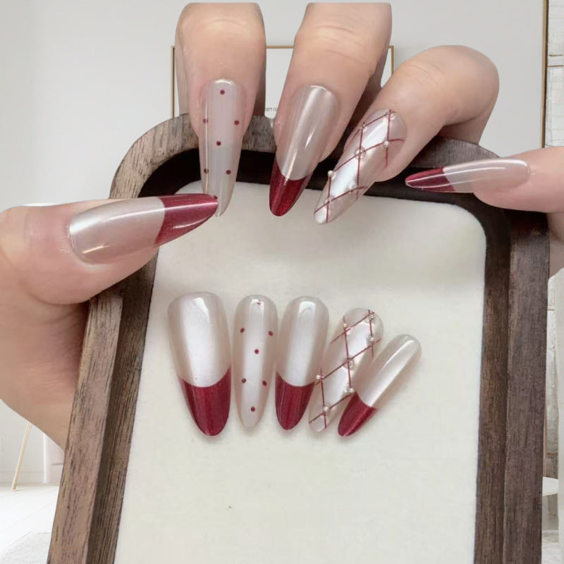 Elegant Artificial Nail Set with Stylish Red Accents Stornfield