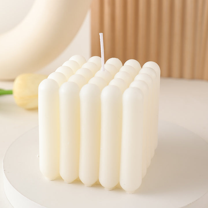 Ribbed Rectangular Pillar Candle with Vertical Fluted Texture