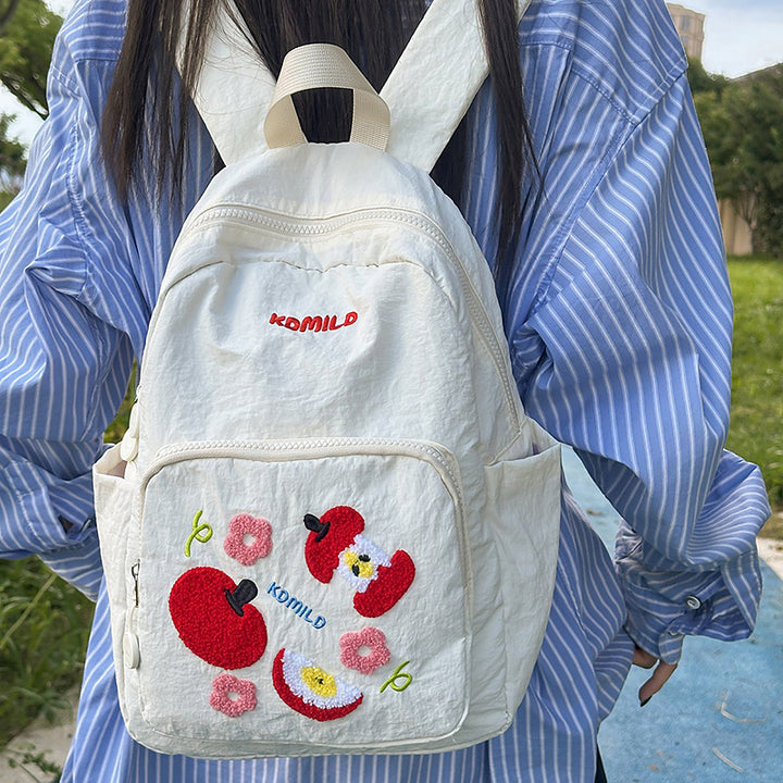 Casual Embroidered Apple Print School Backpack Stornfield