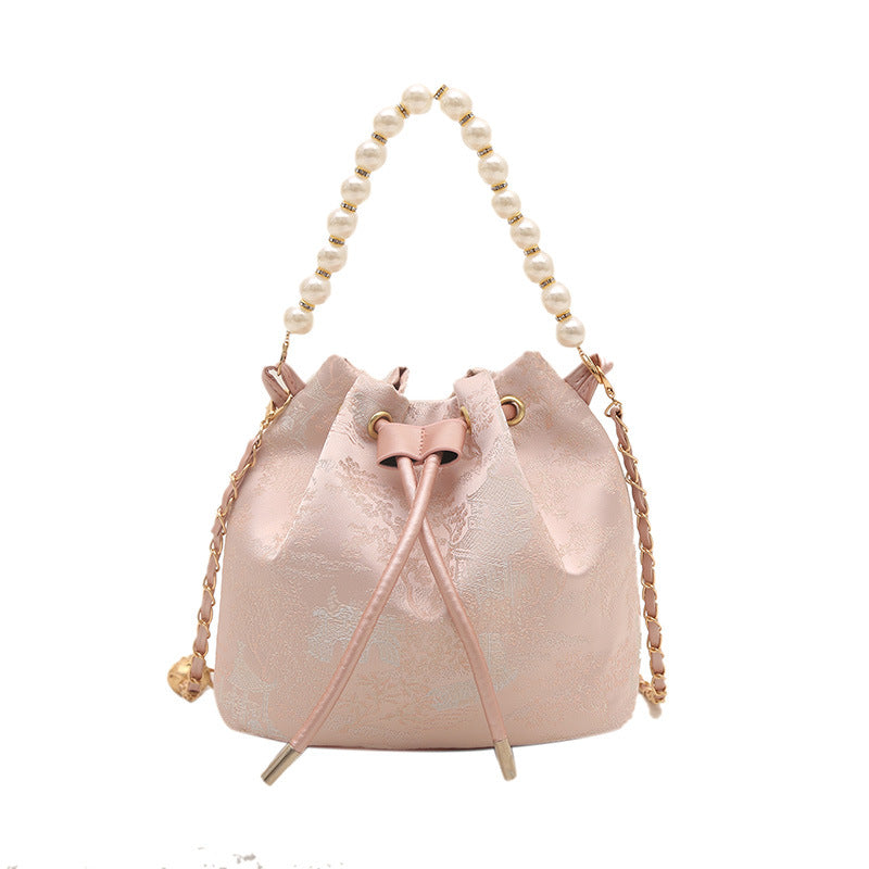 Elegant Floral Print Drawstring Bucket Bag Stornfield