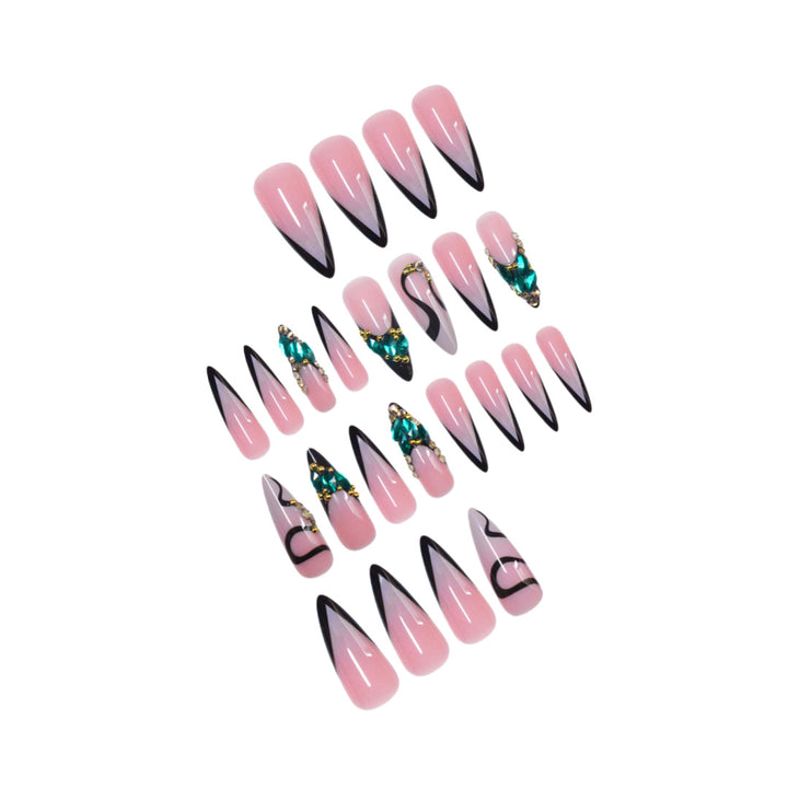 Artistic Stiletto Press-On Nail Art with Gemstone Accents Stornfield