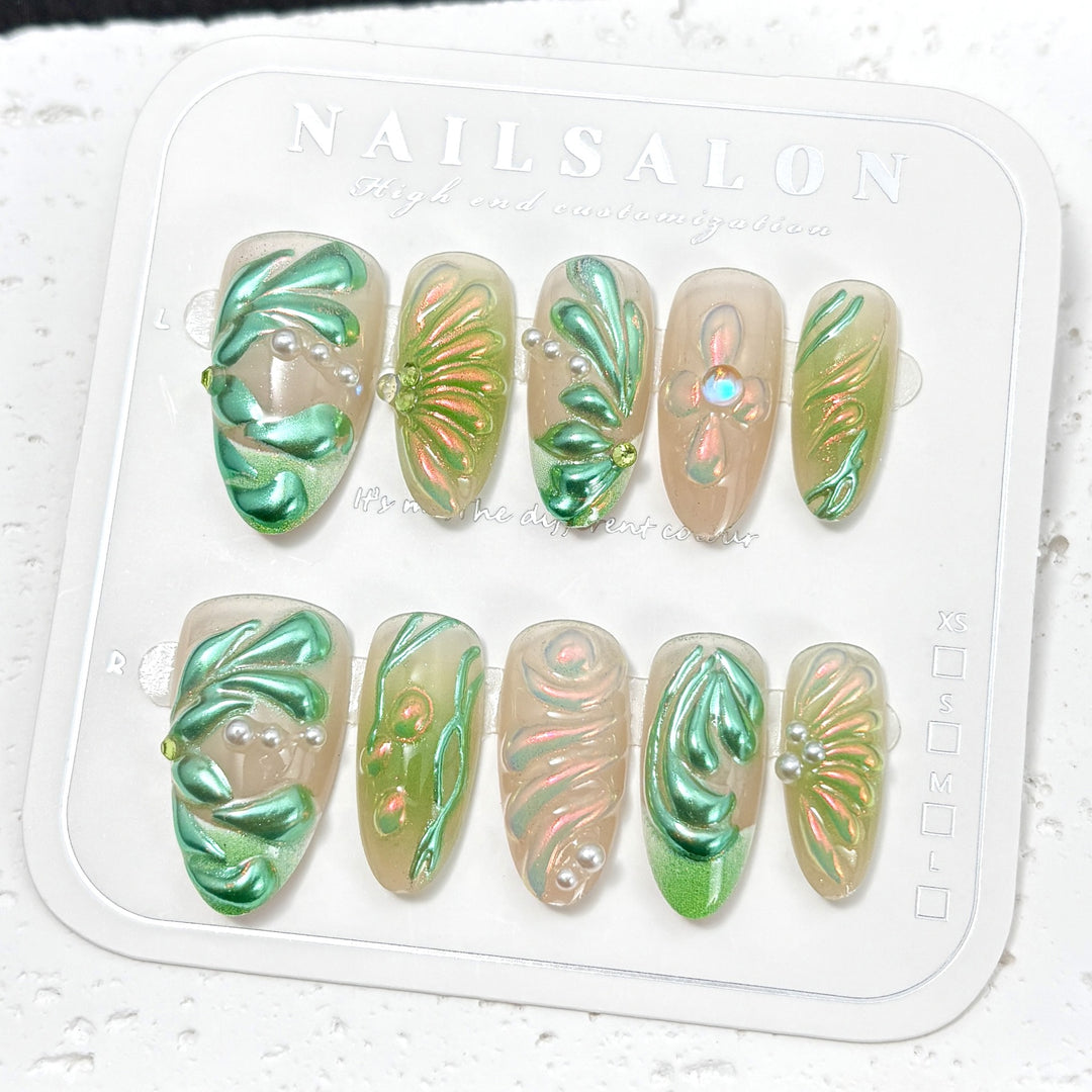 Artistic Floral-Inspired Press-On Nail Set