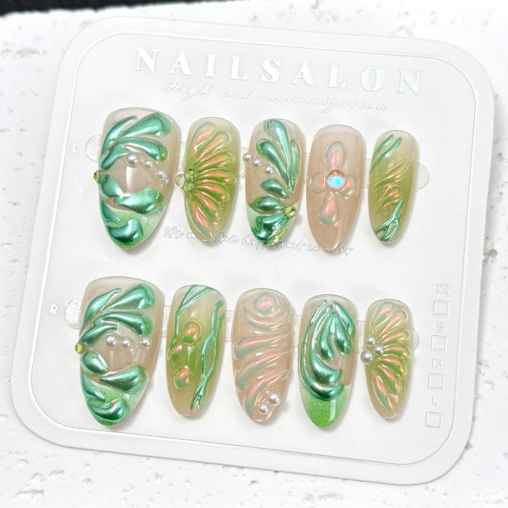 Artistic Floral-Inspired Press-On Nail Set