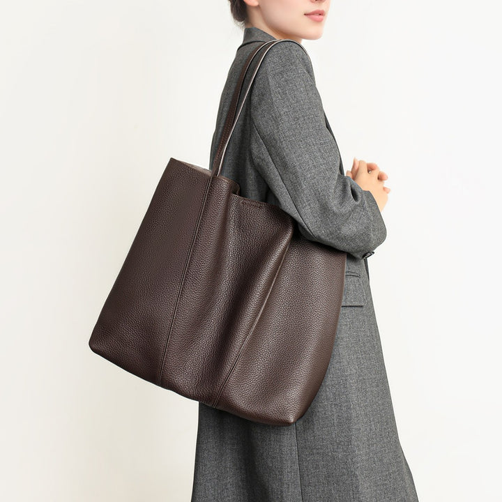 Oversized Pebbled Leather Slouch Tote with Long Shoulder Straps