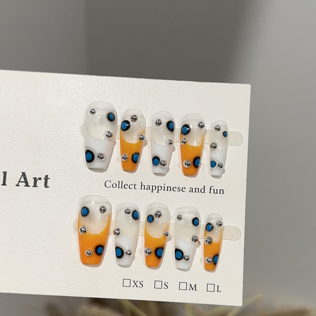 Artistic Press-On Nail Art Set with Gemstone Accents