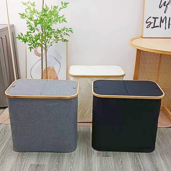 Robust laundry container with practical lid and inner pocket Stornfield