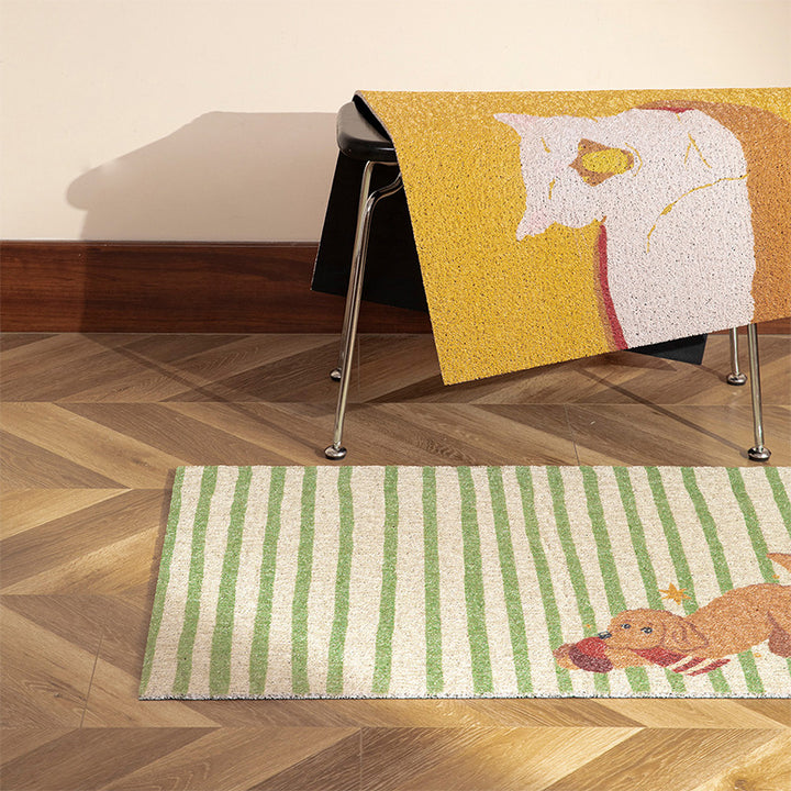 Coconut doormat with vertical striped structure and playful dog motif Stornfield