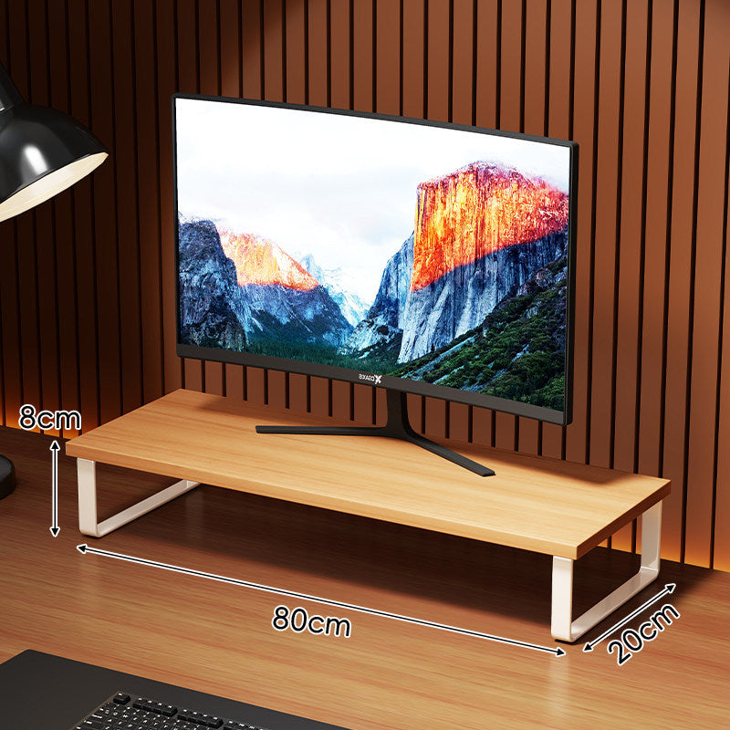 Elevated Wooden-Top Metal Monitor Stand with Under-Storage Shelf