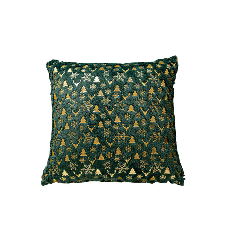 Decorative Plush Velvet Holiday Throw Pillow Cover with Gold Foil Motif