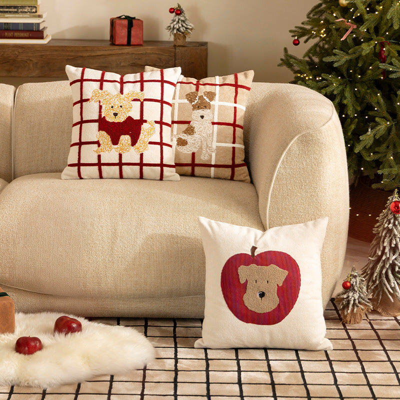 Decorative pillow with embroidered dog apple motif and soft terry cover Stornfield