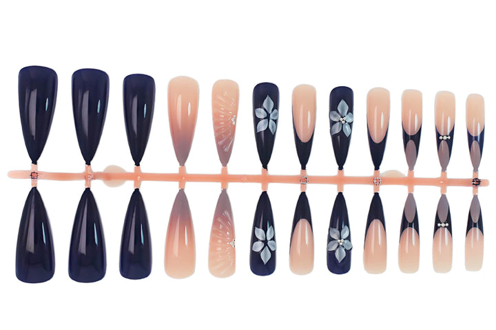 Artificial nail set with elegant floral and ombre designs Stornfield