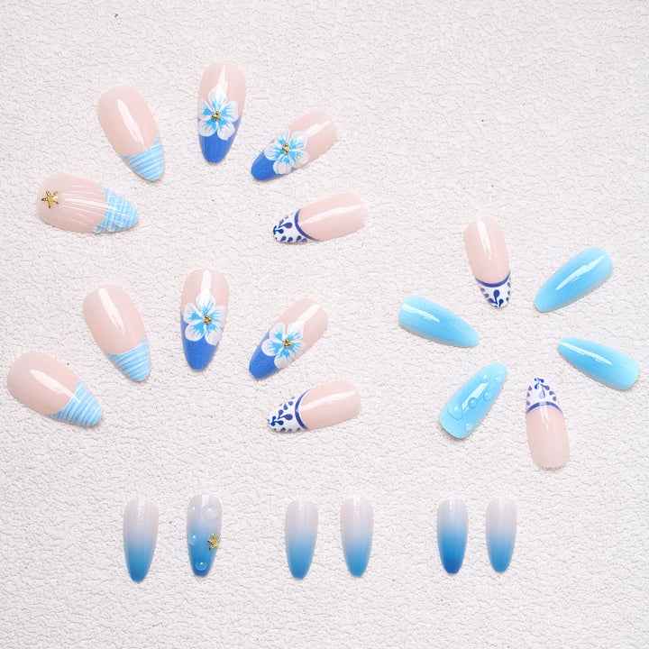 Elegant Artificial Nails with Maritime Design Stornfield