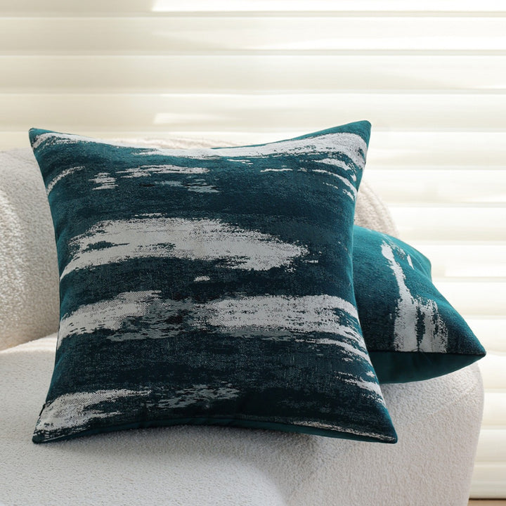 Square velvet cushion cover with abstract brush texture and concealed zipper Stornfield