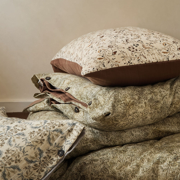 Reversible Cotton Duvet Cover Set with Vintage Micro-Print and Solid Sateen Back