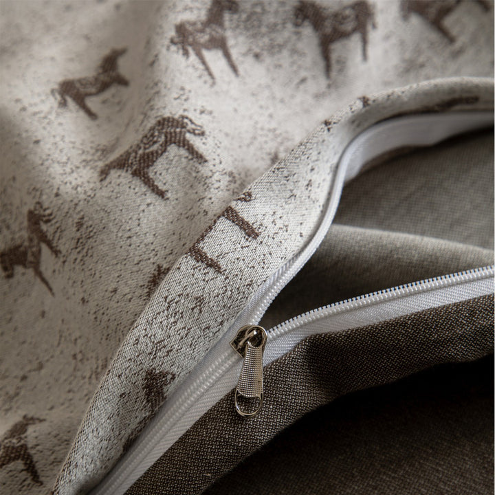 Printed Linen-Blend Reversible Duvet Cover Set with Horse Motif