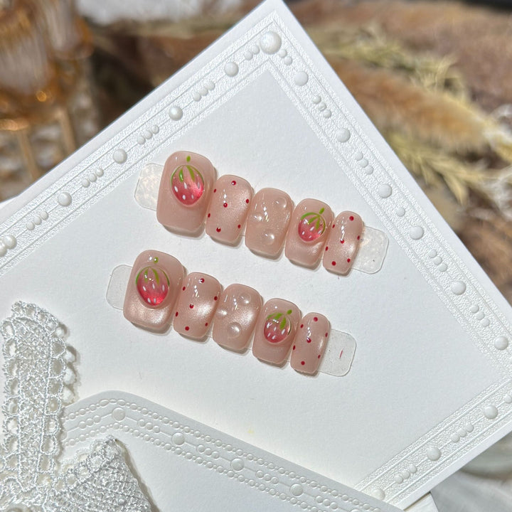 Strawberry-Inspired Press-On Nail Art Set Stornfield