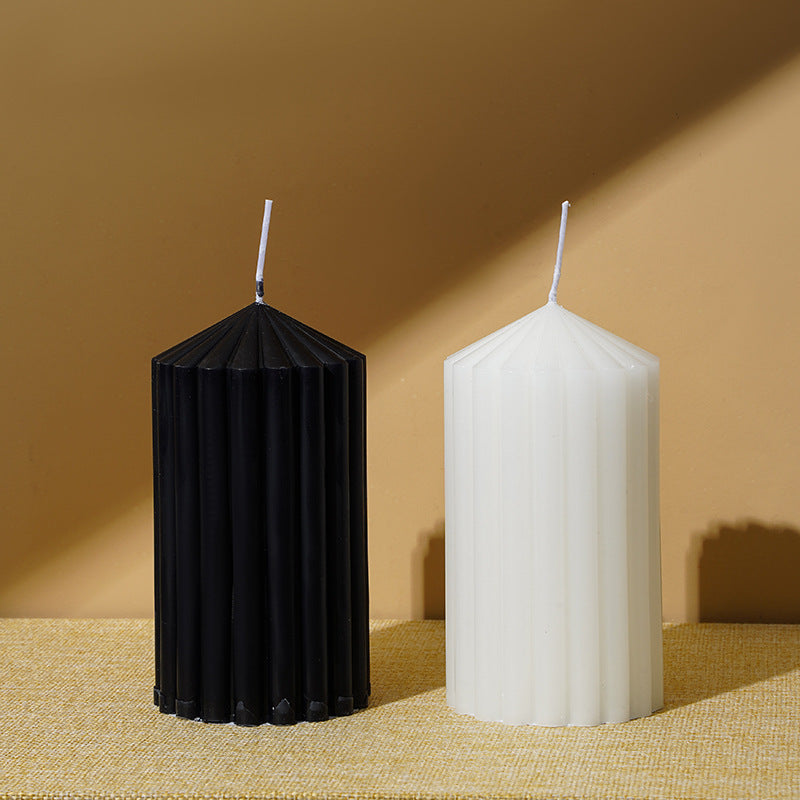 Decorative Pleated Column Pillar Candle with Cotton Wick and Slow-Burn Wax