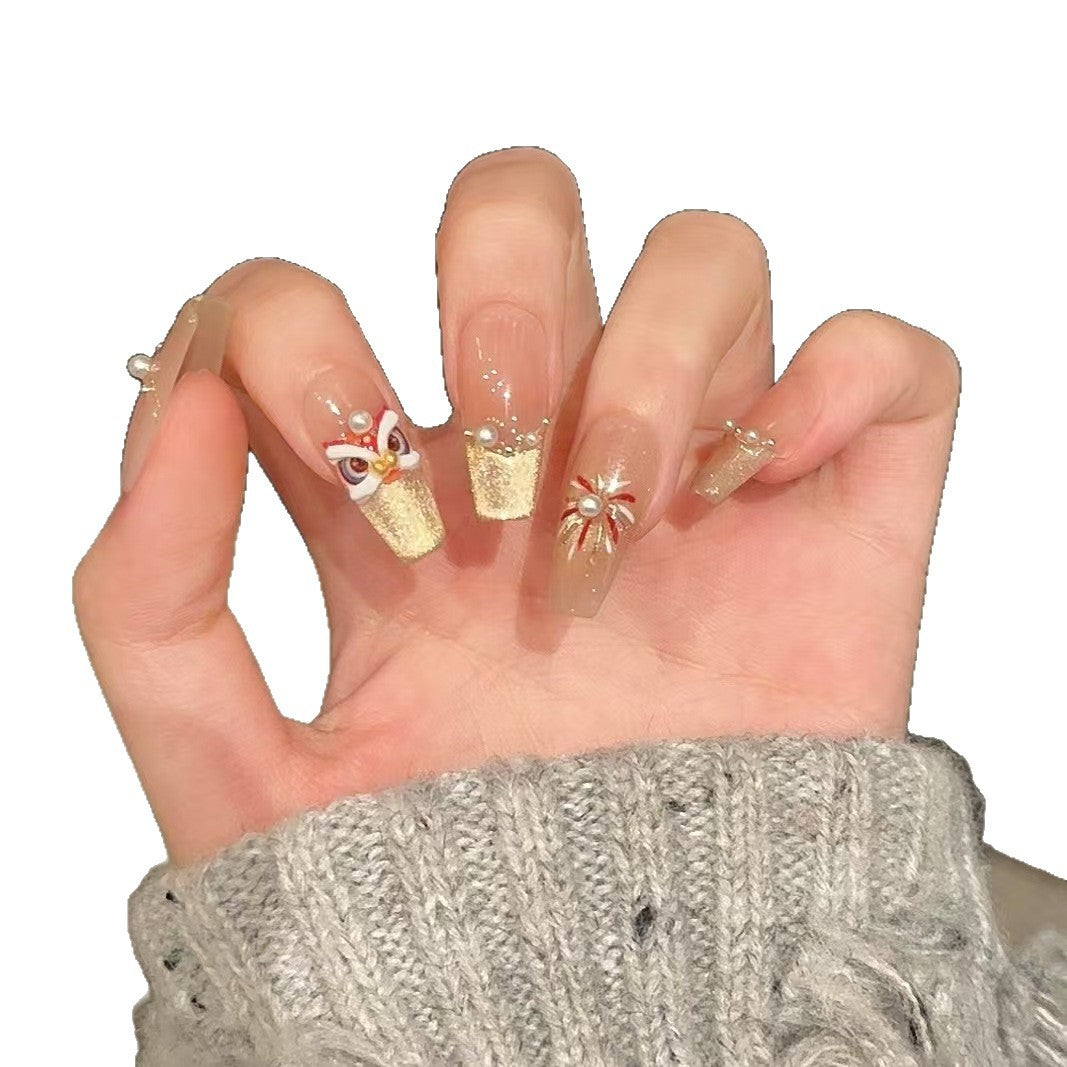 Decorative Press-On Nail Art Set with 3D Floral and Gem Accents
