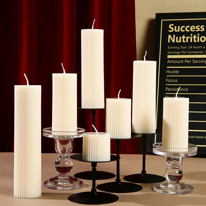 Hand-Poured Ribbed Pillar Candle for Home Decor