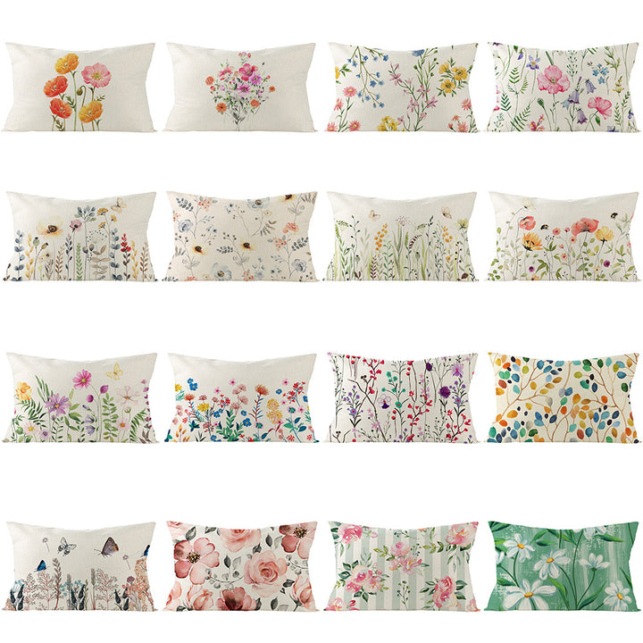 Botanical Watercolor Cotton-Linen Throw Pillow Cover