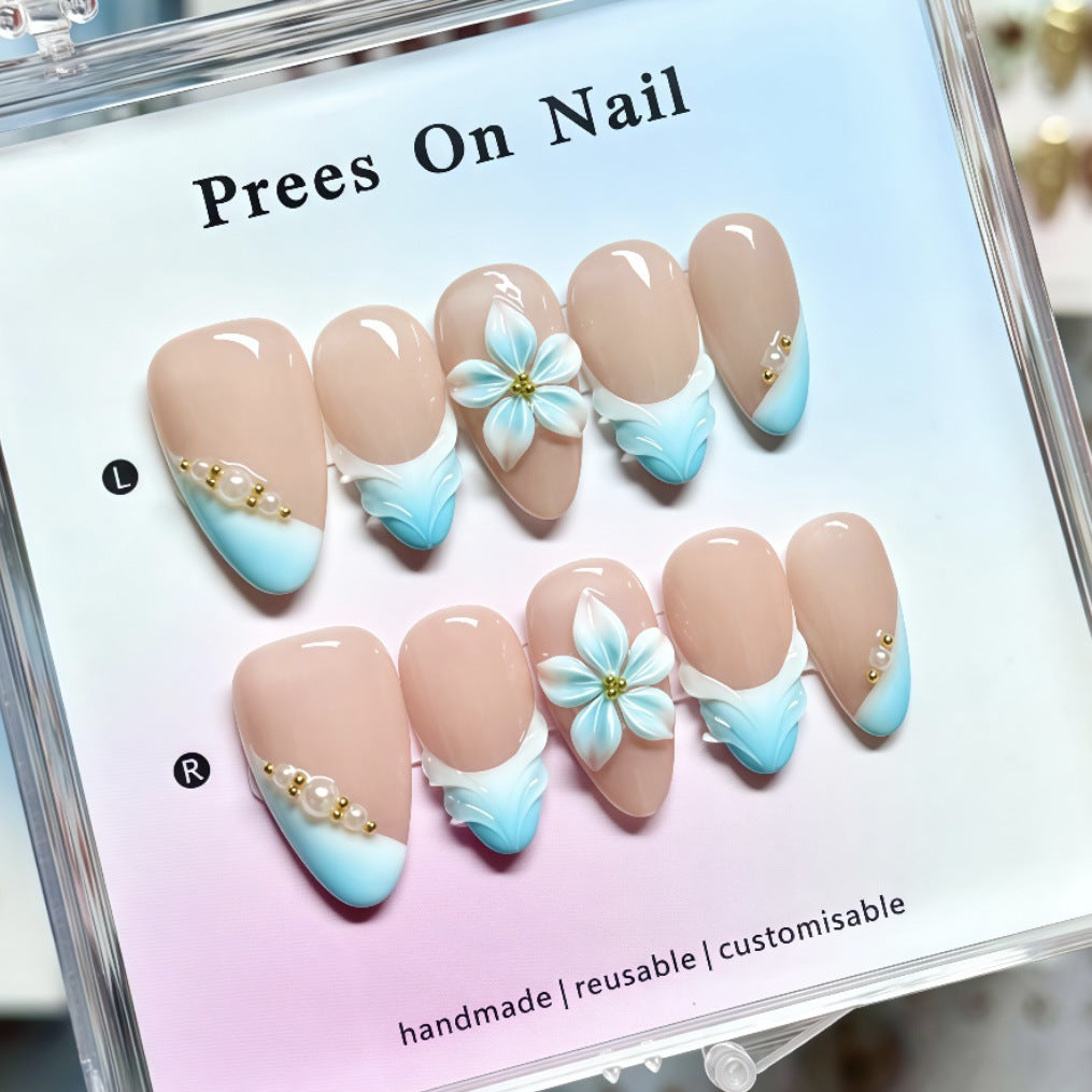 Elegant Floral Press-On Nail Design
