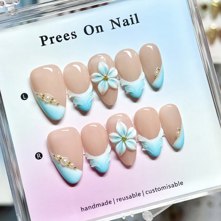 Elegant Floral Press-On Nail Design