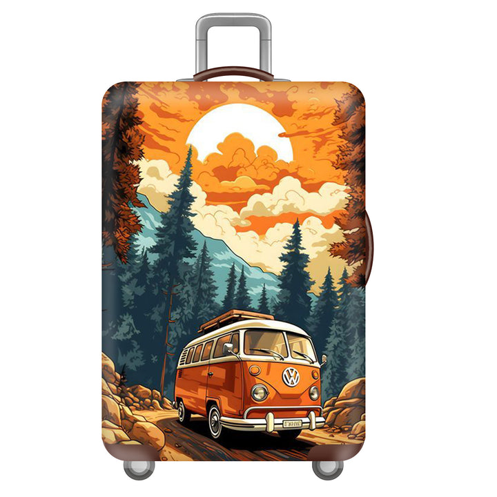 Unisex large hard shell suitcase with sturdy trolley handle and elastic motif protective cover superhero design Stornfield