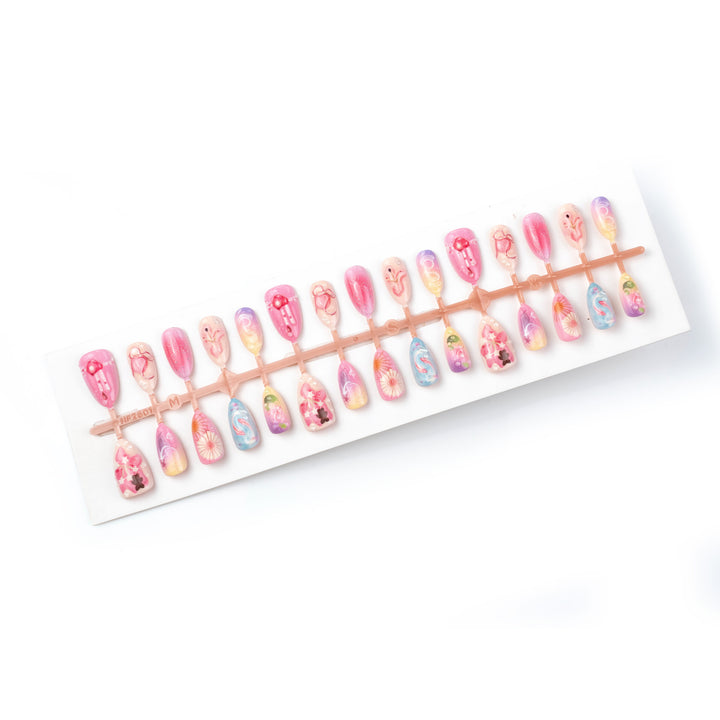 Decorative Press-On Nail Art Set with Floral and Whimsical Designs Stornfield
