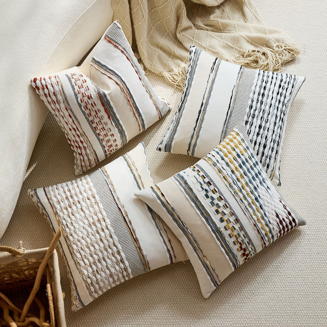Handloom Textured Striped Square and Lumbar Pillow Covers