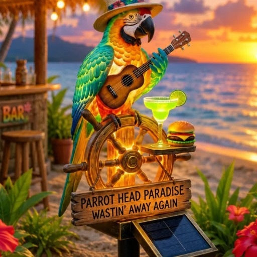 Decorative figure of a funny parrot with drink and guitar Stornfield