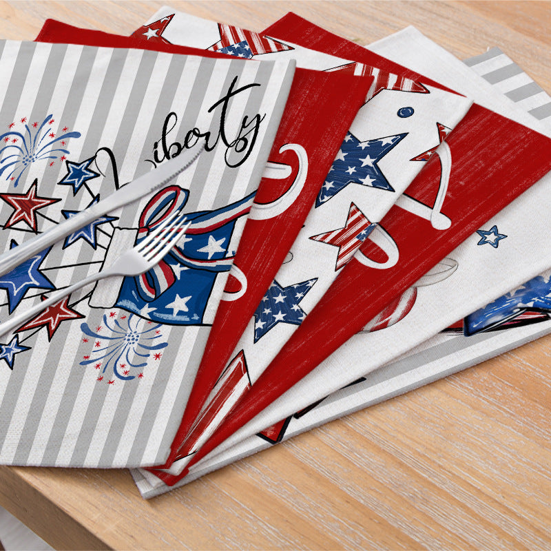 Patriotic Cotton-Linen Table Placemat with Americana Star Print