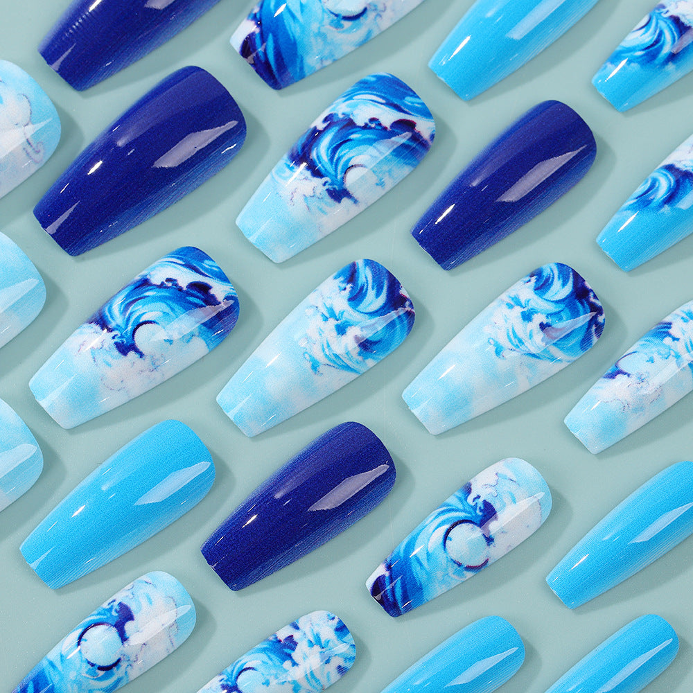 Artificial Nail Set with Maritime Wave Designs Stornfield