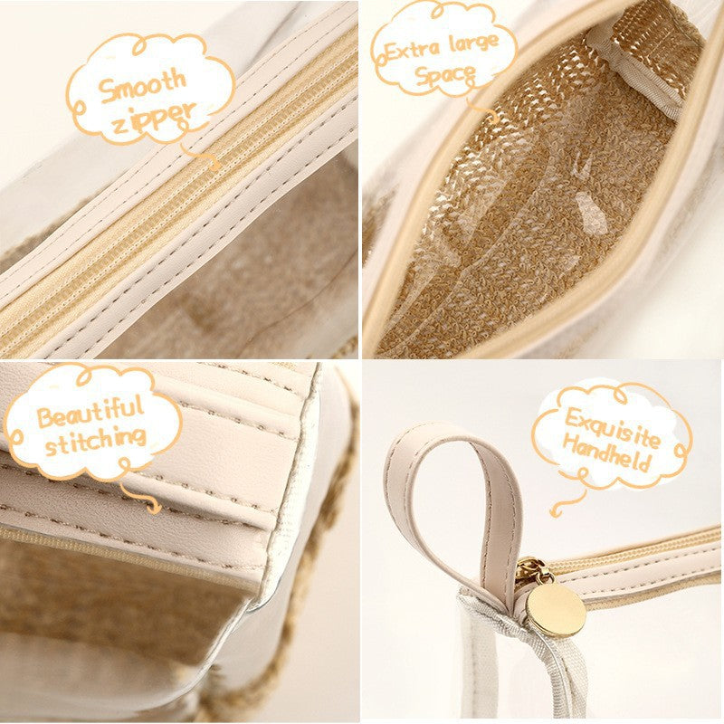 Cosmetic bag made of transparent material with woven bottom Stornfield