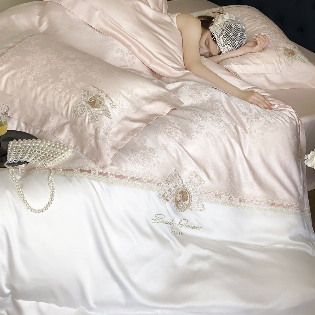 Luxury Satin Jacquard Duvet Cover Set with Embroidered Medallion