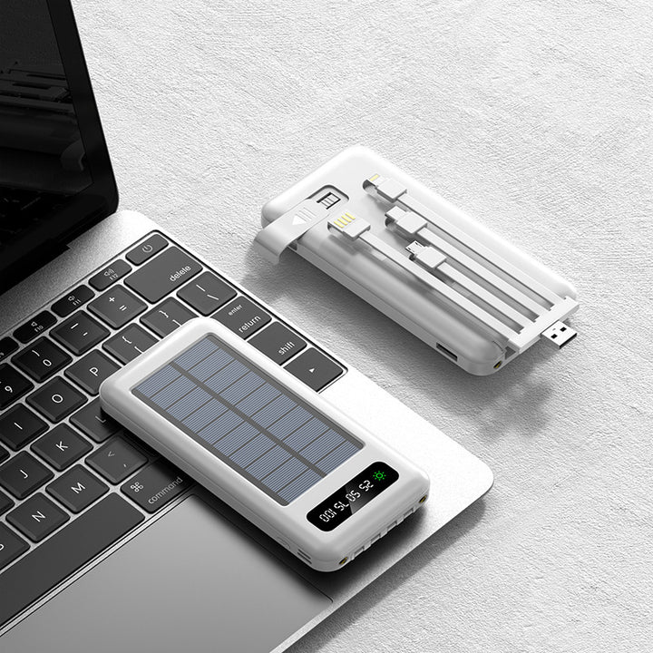 Portable solar power bank with integrated charging cable and digital display Stornfield