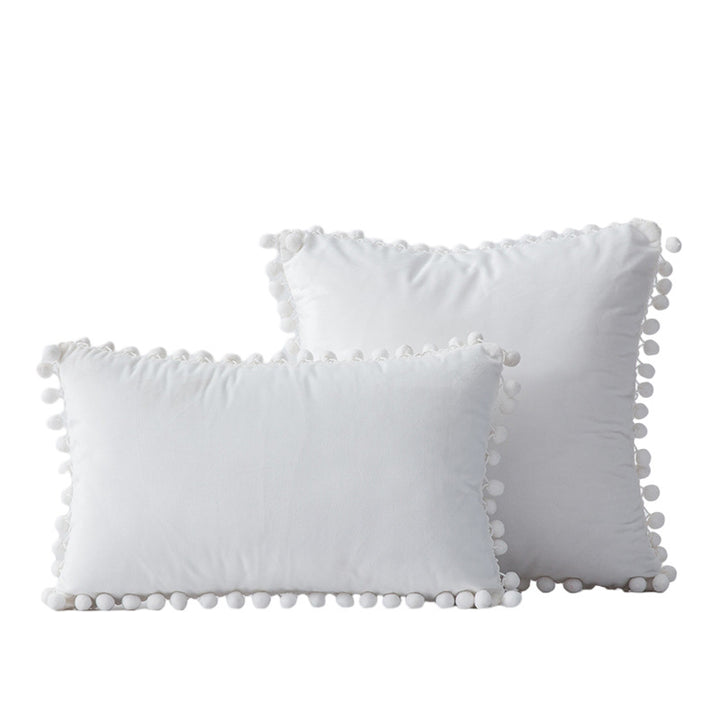 Velvet Pom-Pom Fringe Square and Lumbar Decorative Throw Pillow Set