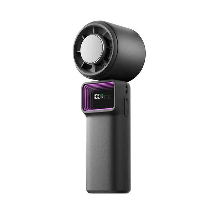 Unisex one-size compact portable foldable cooling fan with digital LED display, stepless speed control, one-button cooling mode, USB-C charging, and table base Stornfield