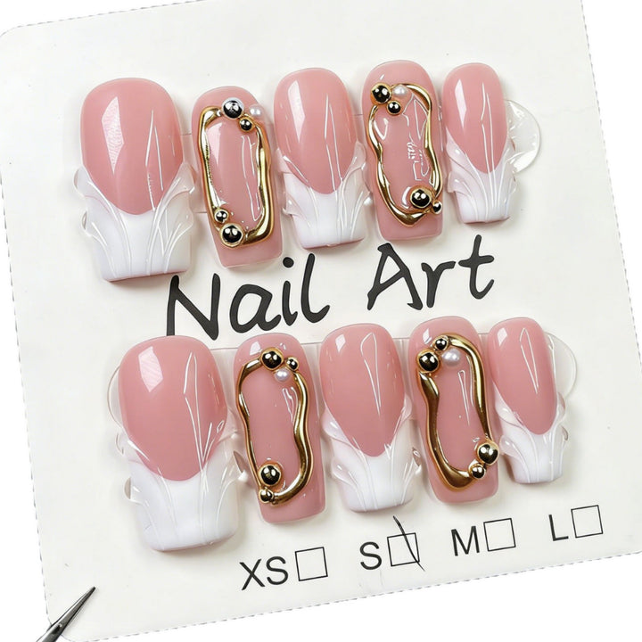 Artistic Press-On Nail Tips with Gold Accents