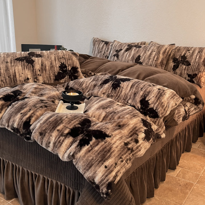 Plush Floral Flocked Reversible Duvet Comforter Set