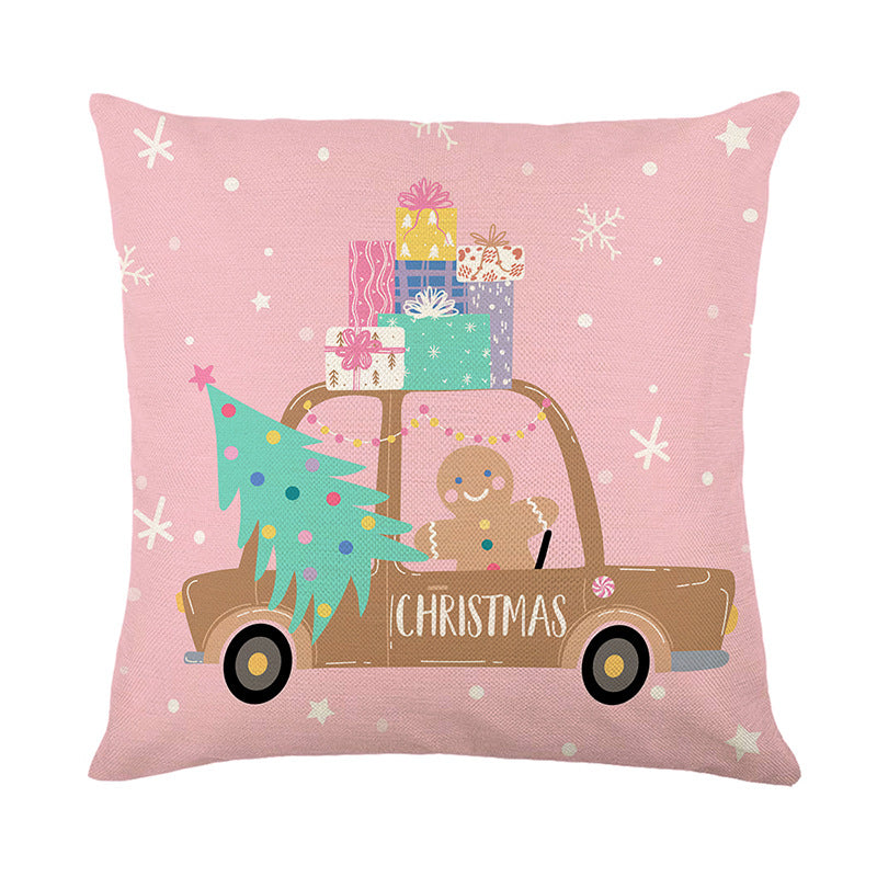 Festive Square Decorative Pillow Cover with Merry and Bright Holiday Typography and String-Light Motif