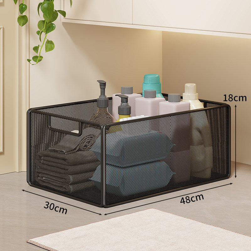 Mesh Rolling Bathroom and Under-Cabinet Storage Basket with Locking Casters and Built-In Handles