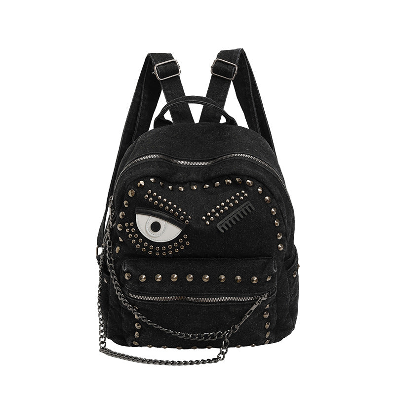 Stylish Denim Backpack with Decorative Rivets