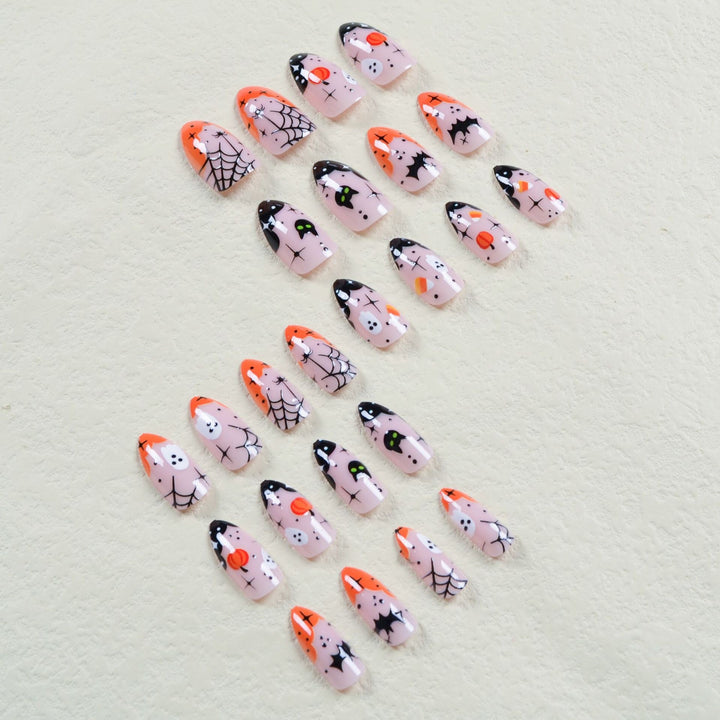 Halloween Fake Nail Set with Creepy Designs and Detailed Decorations Stornfield