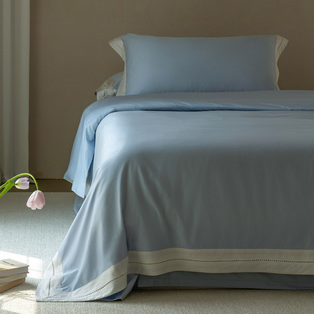 Cotton-Sateen Duvet Cover Set with Contrast Hem, Deep-Fit Corners & Oxford Shams